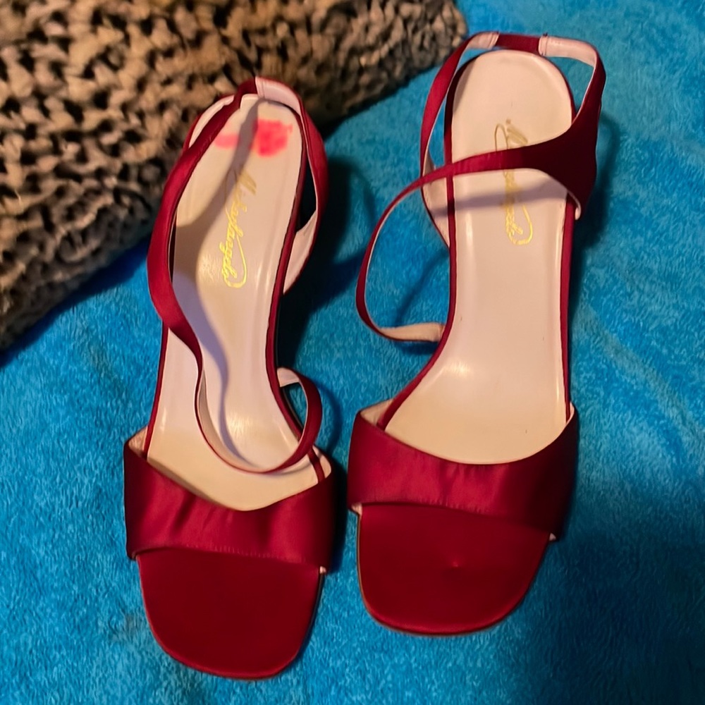 🚨NEVER WORN Michelangelo Niki Sexy Ruby Red Cross Strap Block Heel, Size 9.5M